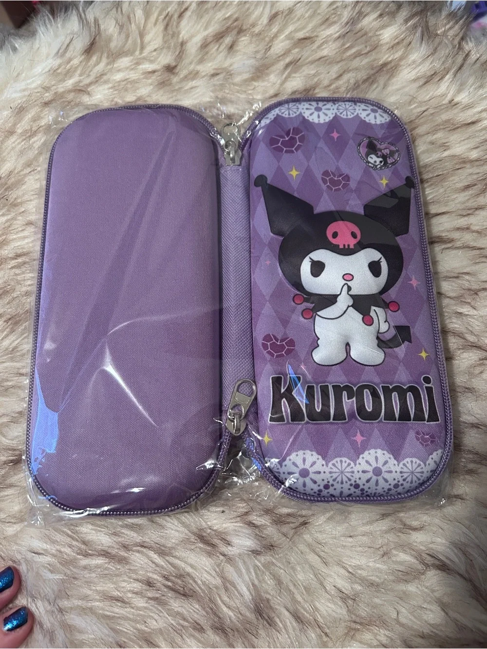 Kuromi Purple Hard Shell Pencil Case Kawaii Gothic Sanrio Style